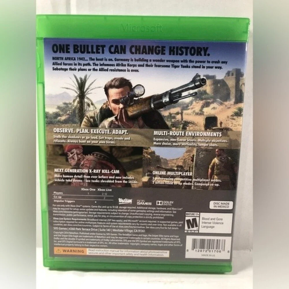 Sniper Elite III (Microsoft Xbox One, 2014) Complete
